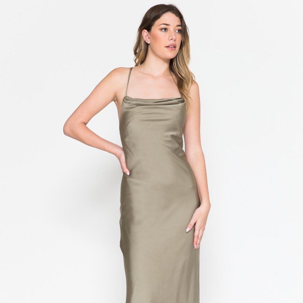 NEW LONG OFF THE SHOULDER SATIN SLEEVELESS A-LINE GOWN WITH LACE UP 6111